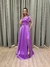 Vestido de festa longo nula manga com detalhe no ombro e fenda - Lilas Lavanda - comprar online
