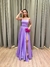 Vestido de festa longo tomara que caia, com faixa na cintura e fenda - Lilas Lavanda