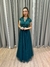 Vestido de festa longo com marga curta, renda e saia fluida - Verde Petróleo - comprar online