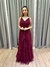Vestido de festa longo com alça, decote drapeado e babado - Marsala - comprar online