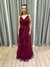 Vestido de festa longo com alça, decote drapeado e babado - Marsala na internet