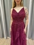 Vestido de festa longo com alça, decote drapeado e babado - Marsala - loja online