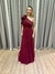 Vestido de festa longo nula manga, com babado estruturado - Marsala