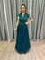 Vestido de festa longo com marga curta, renda e saia fluida - Verde Petróleo na internet