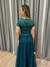 Imagem do Vestido de festa longo com marga curta, renda e saia fluida - Verde Petróleo