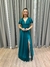 Vestido de festa longo com manga curta, transpassado no busto e fenda - Verde Petróleo na internet