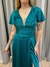 Vestido de festa longo com manga curta, transpassado no busto e fenda - Verde Petróleo - Muzza | Vestidos de Festa para Madrinhas, Formandas e Convidadas
