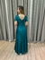 Vestido de festa longo com manga curta, transpassado no busto e fenda - Verde Petróleo - loja online