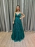 Vestido de festa longo alça, decote em V - Verde Petroleo - comprar online