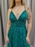 Vestido de festa longo alça, decote em V - Verde Petroleo - loja online