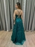 Vestido de festa longo alça, decote em V - Verde Petroleo