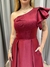 Vestido de festa longo nula manga, com babado estruturado e com bolso - Marsala - loja online