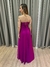 Vestido de festa longo tomara que caia, drapeado na saia e fenda - Fucsia