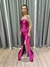 Vestido de festa longo alça com corselete, drapeado, fenda e trançado nas costas - Fucsia - Muzza | Vestidos de Festa para Madrinhas, Formandas e Convidadas