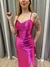 Vestido de festa longo alça com corselete, drapeado, fenda e trançado nas costas - Fucsia - loja online
