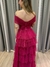 Imagem do Vestido de festa longo ombro a ombro, com babado na saia e fenda - Fucsia