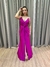 Vestido de festa longo alça com brilho, decote em V, detalhe em nó e fenda frontal - Fucsia na internet
