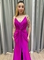 Vestido de festa longo alça com brilho, decote em V, detalhe em nó e fenda frontal - Fucsia - Muzza | Vestidos de Festa para Madrinhas, Formandas e Convidadas