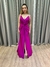 Vestido de festa longo alça com brilho, decote em V, detalhe em nó e fenda frontal - Fucsia - comprar online