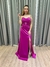 Vestido de festa longo tomara que caia, com transpassado no busto e fenda - Fucsia - comprar online