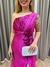 Imagem do Vestido de festa longo nula manga, com aplicação de flor e fenda - Fucsia