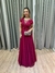 Vestido de festa longo com marga curta, renda e saia fluida - Fucsia - comprar online