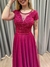 Imagem do Vestido de festa longo com marga curta, renda e saia fluida - Fucsia