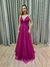 Vestido de festa longo alça, decote em V - Fucsia - comprar online