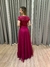 Vestido de festa longo com marga curta, renda e saia fluida - Fucsia na internet