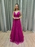 Vestido de festa longo alça, decote em V - Fucsia - loja online
