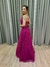 Vestido de festa longo alça, decote em V - Fucsia