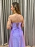 Vestido de festa longo tomara que caia, drapeado na saia e fenda - Lavanda