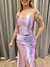 Vestido de festa longo alça com corselete, drapeado, fenda e trançado nas costas - Lavanda - loja online