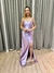 Vestido de festa longo alça com corselete, drapeado, fenda e trançado nas costas - Lavanda - comprar online