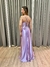 Vestido de festa longo alça com corselete, drapeado, fenda e trançado nas costas - Lavanda na internet