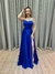 Vestido de festa longo tomara que caia, com faixa na cintura e fenda - Azul Royal - comprar online