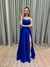 Vestido de festa longo tomara que caia, com faixa na cintura e fenda - Azul Royal - loja online