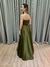 Vestido de festa longo tomara que caia, com faixa na cintura e fenda - Verde Oliva na internet