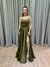 Vestido de festa longo tomara que caia, com faixa na cintura e fenda - Verde Oliva - loja online