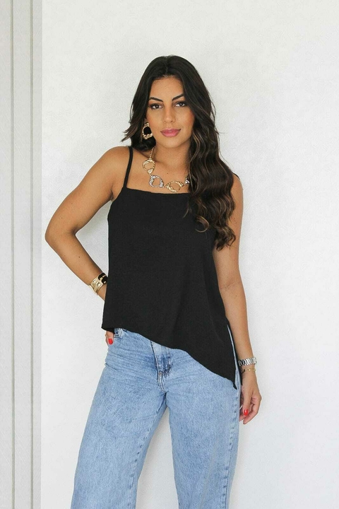 Blusa de alça barra assimétrica preto - comprar online