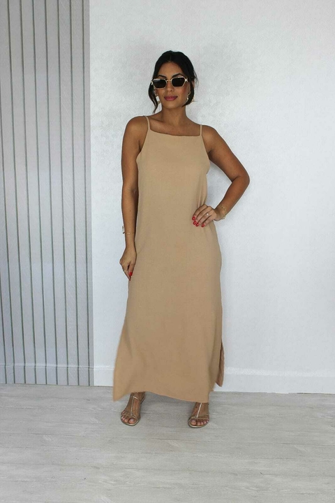 Vestido longo soltinho costas decote V nude - comprar online