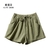 Calções de linho de algodão shorts esportivos femininos verão sólido cintur