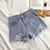 Calça jeans rasgada de cintura alta feminina, moda verão, casual, borla de bolso