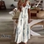Imagem do Casual pluma bird print espaguete cinta maxi vestido com decote em v verão