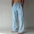 Calça comprida de linho de algodão masculina, monocromática, respirável