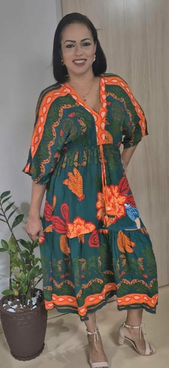 VESTIDO NAILA VERDE/LARANJA - comprar online