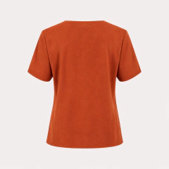 Imagem do Blusa Recorte II Feminina em Suede Decote V Manga Curta