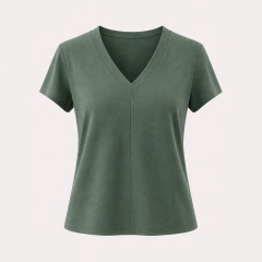 Blusa Recorte II Feminina em Suede Decote V Manga Curta - comprar online