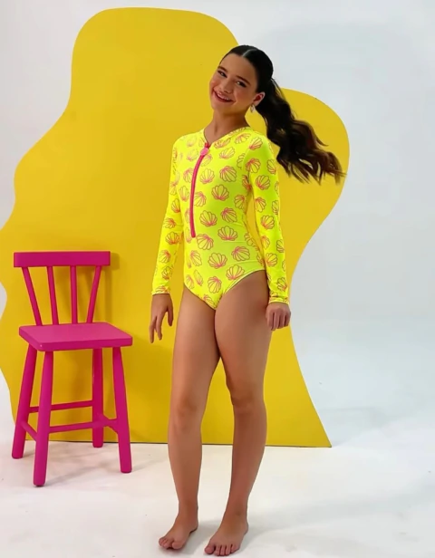 Maiô Zíper concha neon