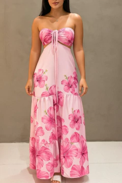 Vestido Longo Estampado Decote Amarração na internet